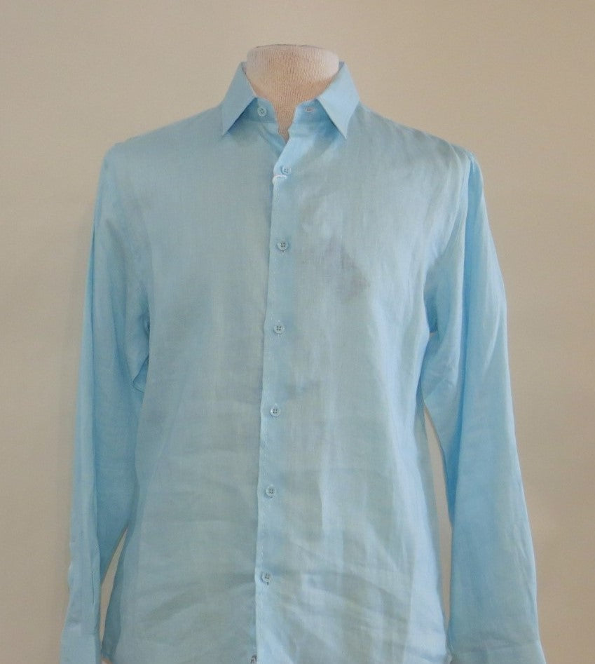 100% Linen Long Sleeve Resort Shirt, Mint