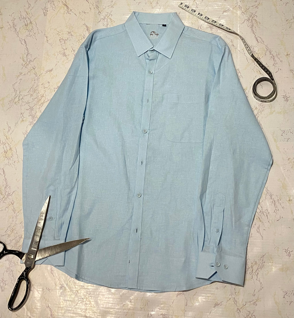 100% Linen Resort Shirt, Long Sleeve, Cool Blue