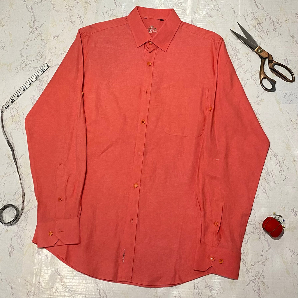 100% Linen Resort Shirt, Long Sleeve, Salmon