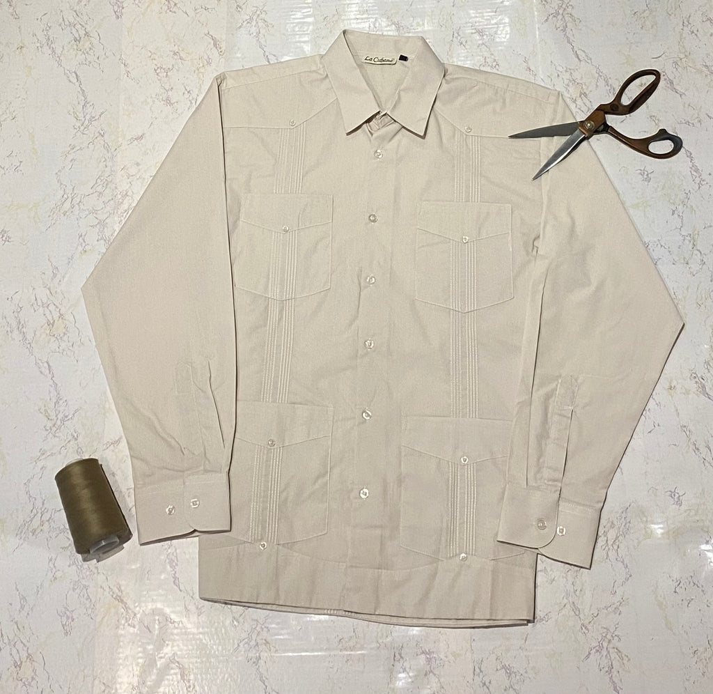 100% Linen Resort Shirt, Long Sleeve, Tan