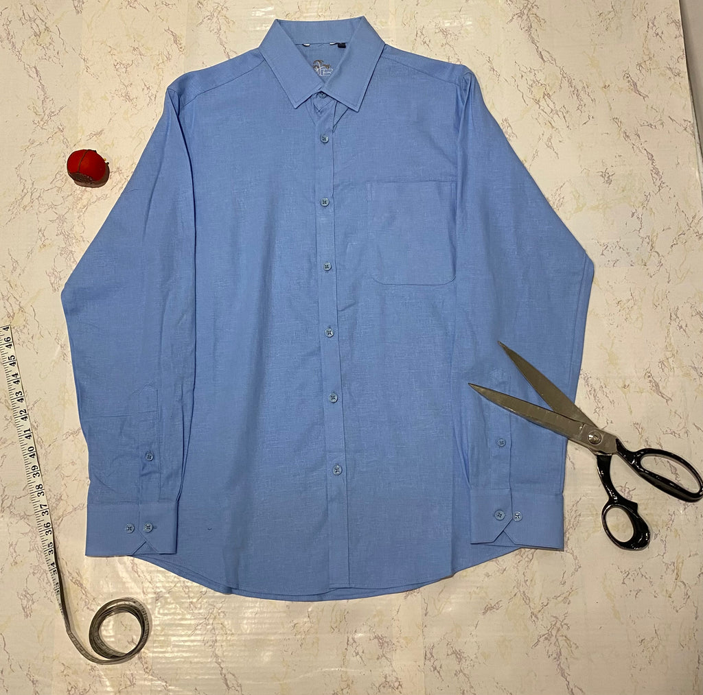 100% Linen Resort Shirt, Long Sleeve, Royal Blue