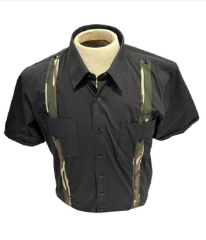 100% Cotton Guayabera, Black w/ Camo Pleat