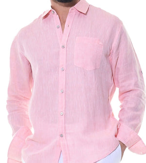 Classic Tropical Linen Panel Shirt, Available in White, Pink, and Blue