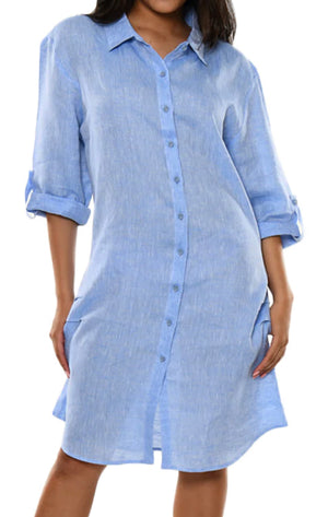 Cool Comfort Linen Guayabera Dresses, Available in White, Blue, Red, Light Pink