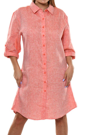 Cool Comfort Linen Guayabera Dresses, Available in White, Blue, Red, Light Pink