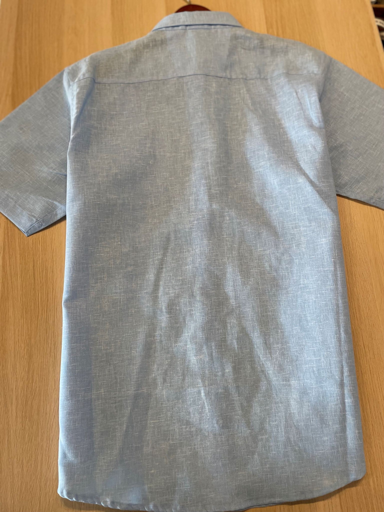Cotton & Linen Blend Panel Shirt, Blue with White Panels