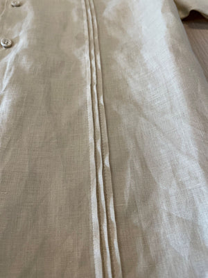Cotton & Linen Blend Panel Shirt, Short Sleeve, Tan