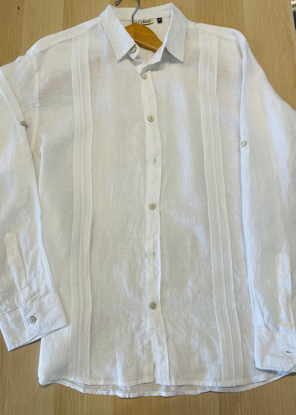 100% Linen Resort Shirt, Long Sleeve, White