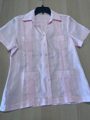 100% Linen Women's Short Sleeve Shirt, Pink