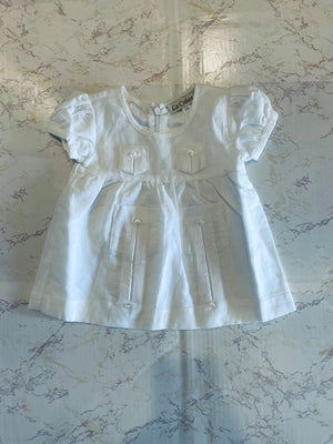 100% Linen Baby Girl Guayabera Dress, White