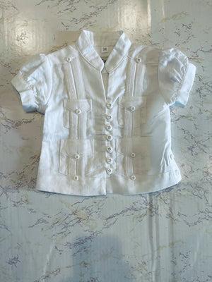 100% Linen Baby Girl Guayabera Shirt, White
