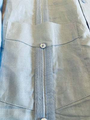 100% Linen Big & Tall Guayabera, Long & Short Sleeves, Premium Blue