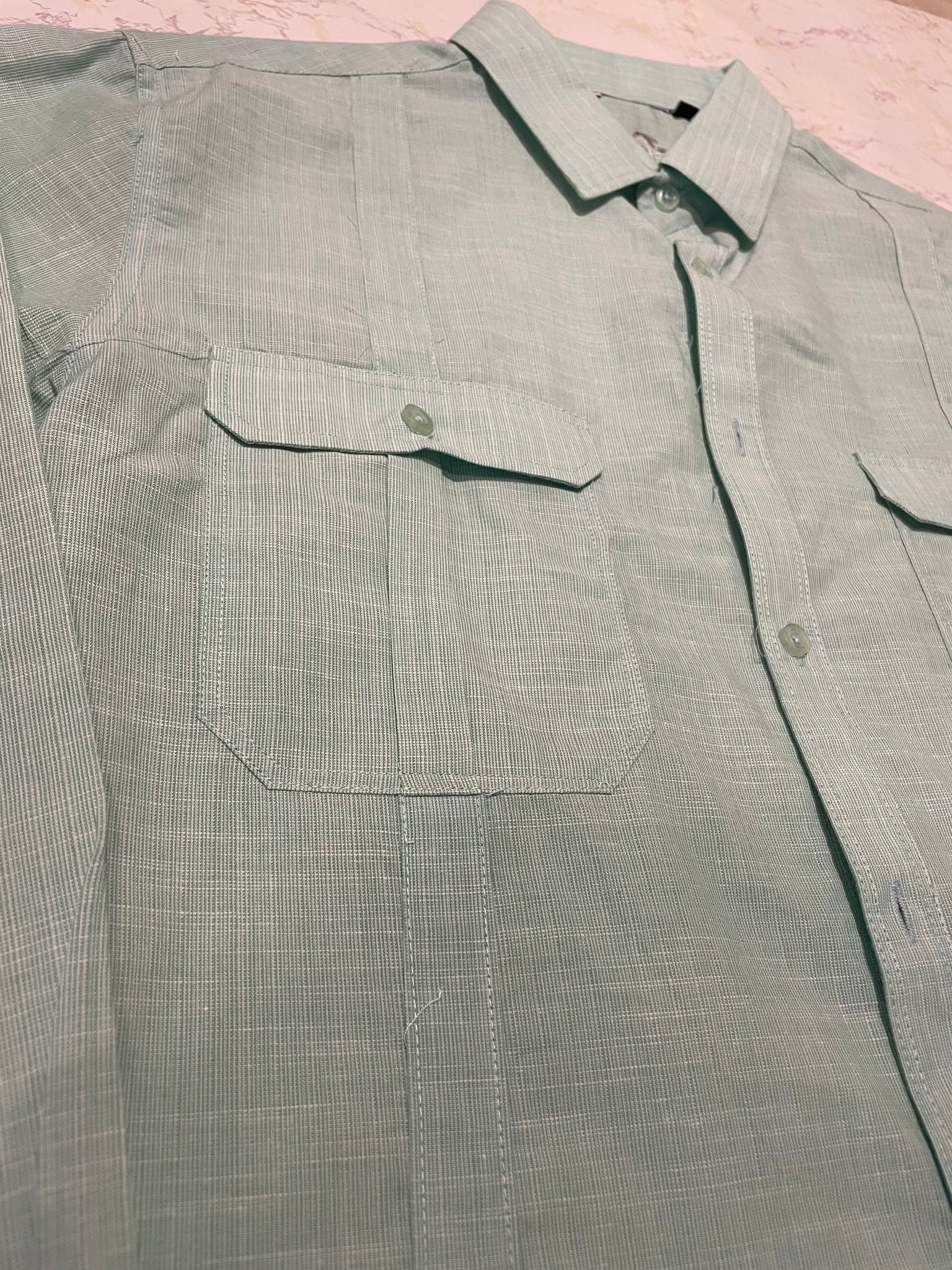 100% Cotton Guayabera, Long Sleeve, Soft Green