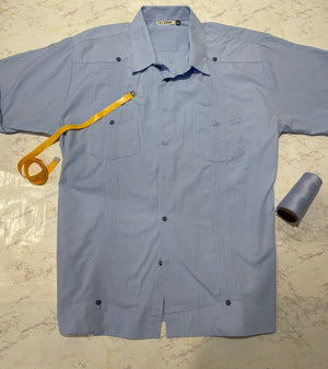 100% Cotton Modern 2 Pocket Guayabera, Short Sleeve, Blue