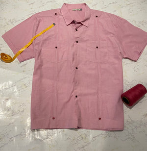 100% Cotton Modern 2 Pocket Guayabera, Pink