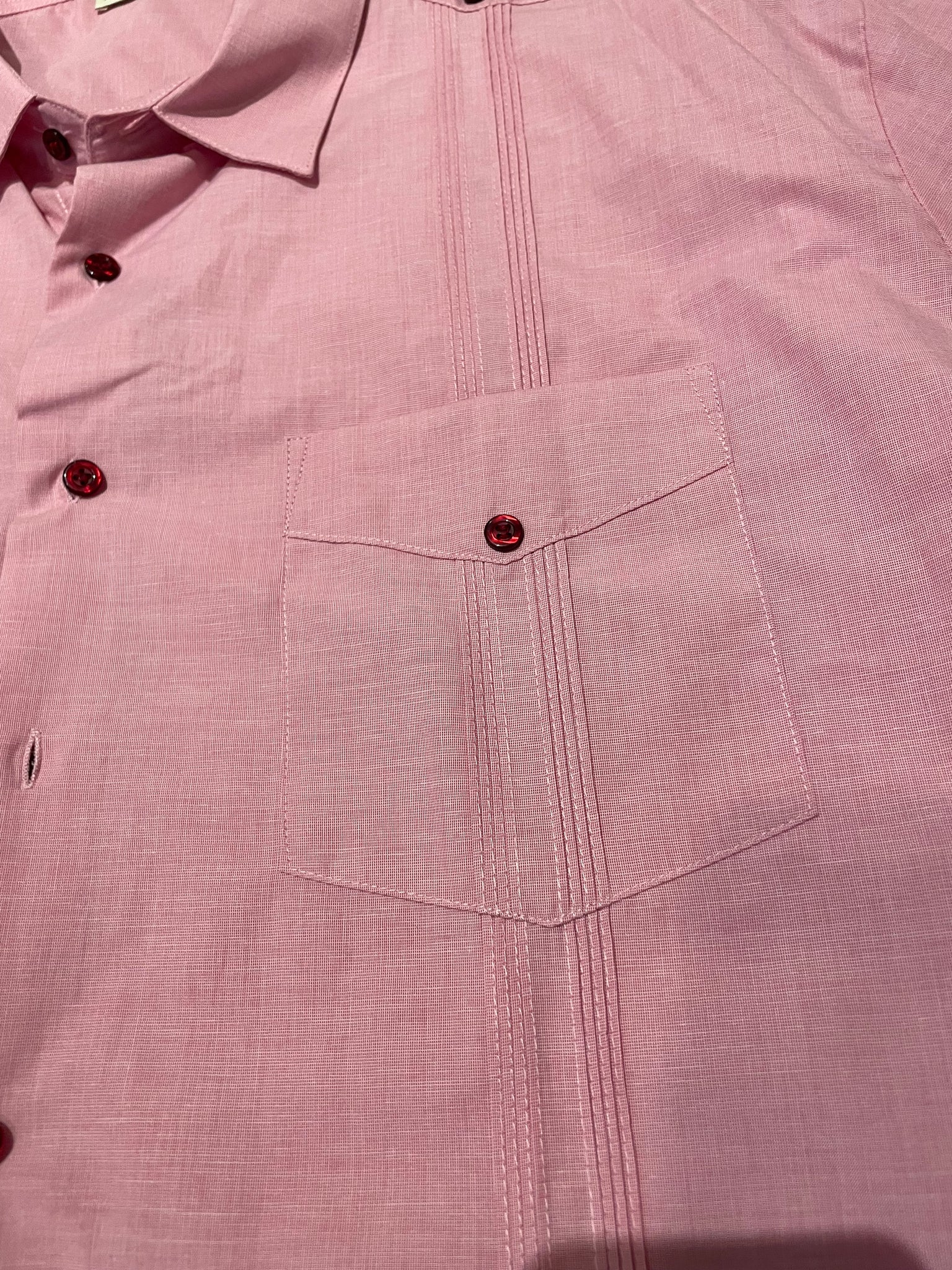 100% Cotton Modern 2 Pocket Guayabera, Pink