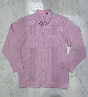 Pink Pinstripe Cotton Guayabera