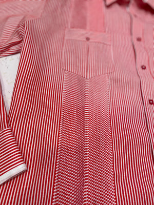 Red Big & Tall Striped Linen Guayabera