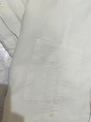 Presidential Pleated Linen Guayabera, 4 Pockets, Long Sleeve, Ivory