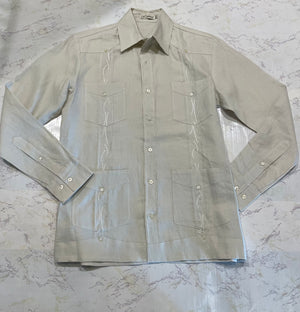 100% Linen Long Sleeve & Short Sleeve Presidential Guayabera, Natural w/ Embroidered Pleats