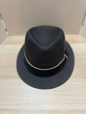 Black Short Brim Panama Hat w/ Black Trim