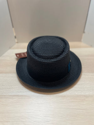 Black Short Panama Hat w/ Navy Blue Accent Band