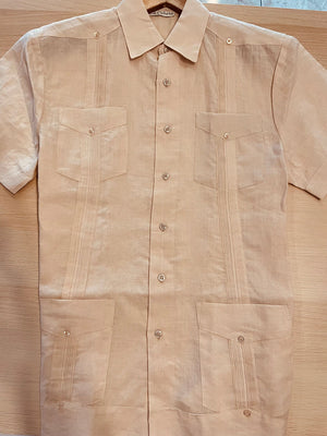 100% Linen Guayabera, Short and Long Sleeve, Beige