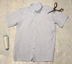100% Cotton Hacienda-Style 2-Pocket Guayabera, White, Long & Short Sleeves