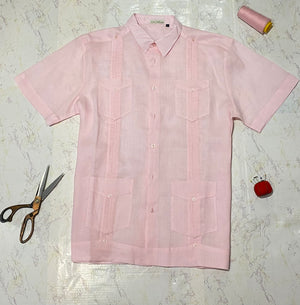 100% Linen Guayabera, Short Sleeve & Long Sleeve, Pink