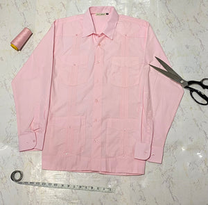 100% Cotton Guayabera, Long Sleeve, Pink