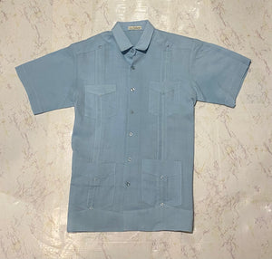 100% Linen Guayabera, Available in Short & Long Sleeves: Tiffany Blue