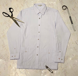 100% Cotton Hacienda-Style 2-Pocket Guayabera, White, Long & Short Sleeves