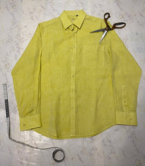 100% Linen Resort Shirt, Long Sleeve, Light Yellow