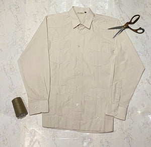 100% Cotton Guayabera, Long Sleeve, Tan